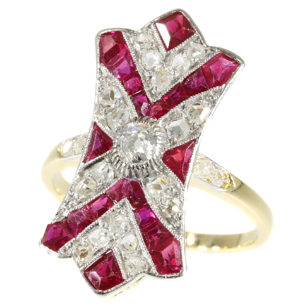 Decorative Art Deco ruby and diamond engagement ring